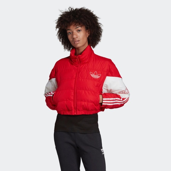 adidas originals cropped puffer jacket in red